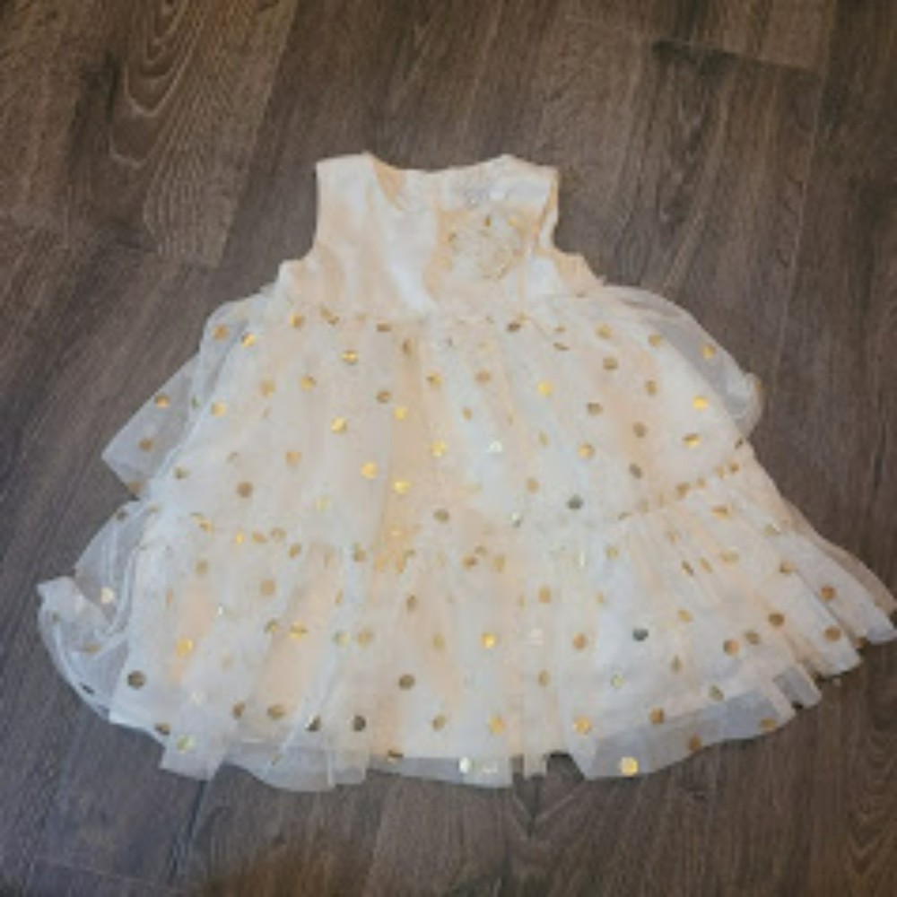 Carters Just One You Girls 6M Ivory & Gold Polka Dot Tulle Party Dress